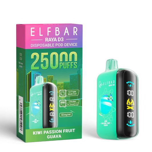 ELFBAR RAYA D3 DISPOSABLE VAPE KIWI PASSION FRUIT GUAVA