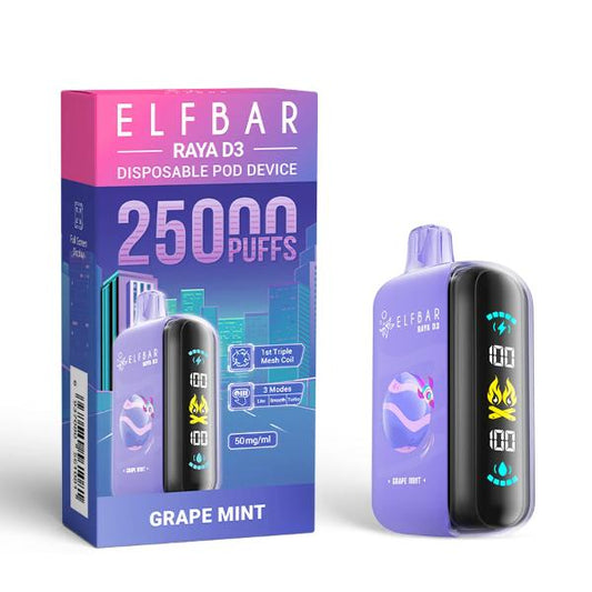 ELFBAR RAYA D3 DISPOSABLE VAPE 25000 PUFFS GRAPE MINT