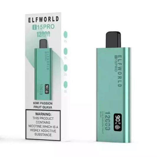 ELFWORLD i15Pro DISPOSABLE VAPE 12000 PUFFS - KIWI PASSION FRUIT GUAVA - VapeBro